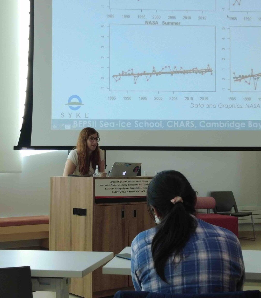 Letizia Tedesco at BEPSII Sea Ice Field School in Cambridge Bay, Canada